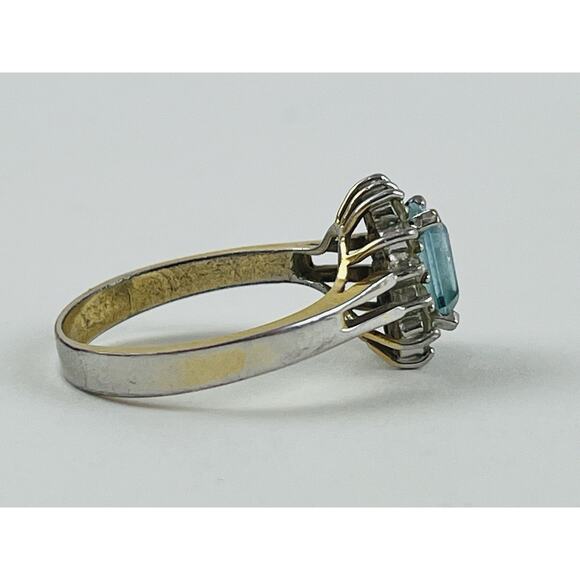 Vintage Ring 14K GE Gold Electroplate Taiwan Size 9 Aquamarine Blue Pale Rhinest - Picture 15 of 16